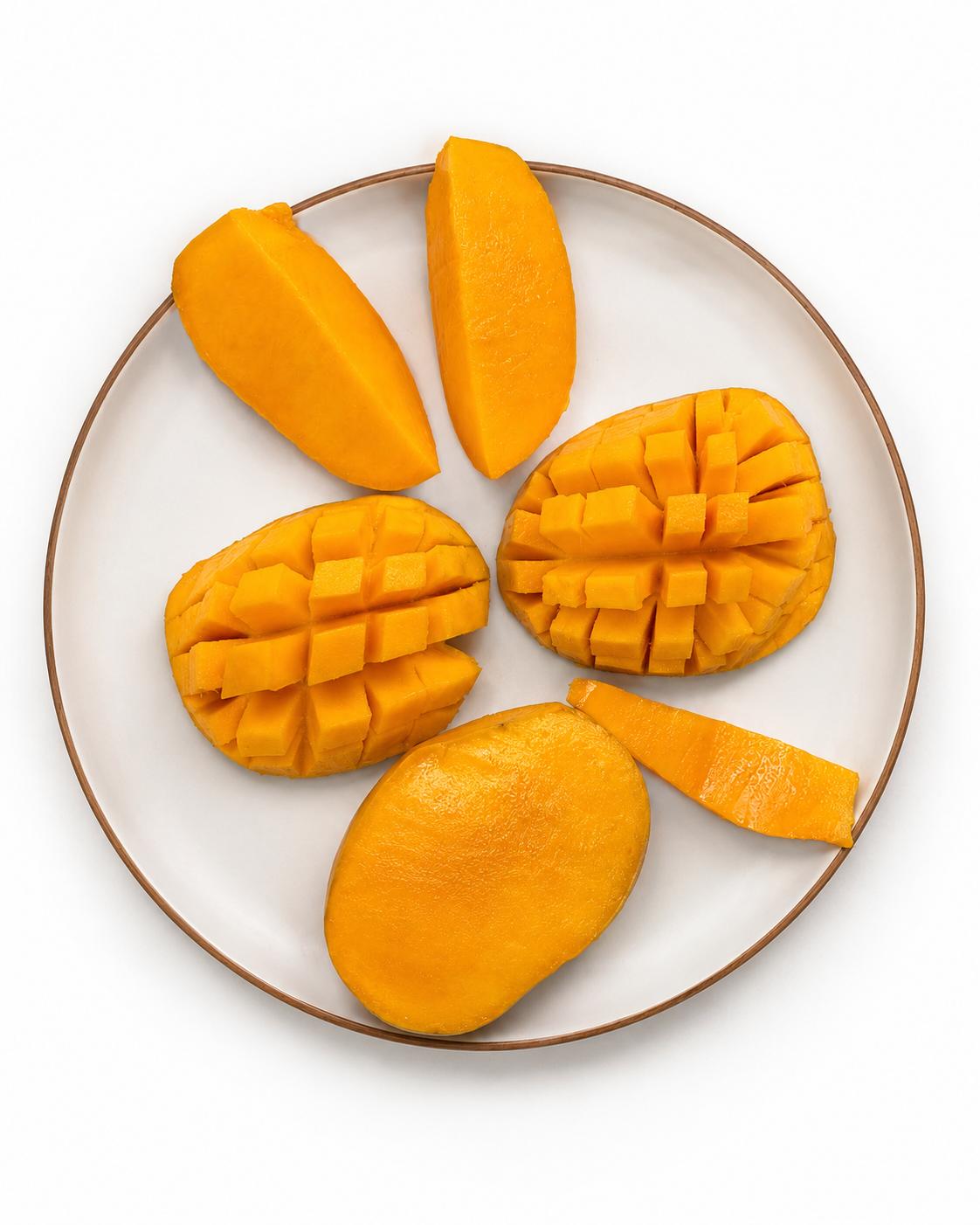 Cut Alphonso mango with rich orange pulp